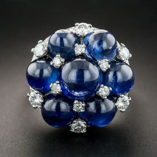 Mid-Century Cabochon Sapphire Cluster Ring - 5