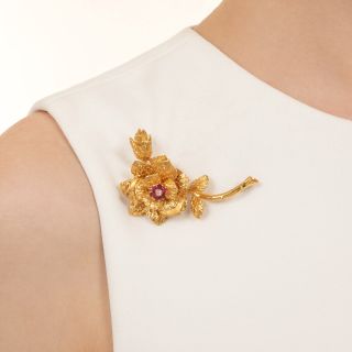 Cartier Ruby and Diamond Flower Brooch