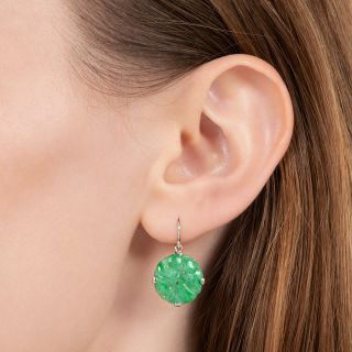 Mid-Century Carved Jade Dangle Earrings 