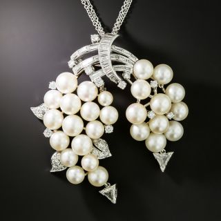 Mid-Century Cascading Pearl and Diamond Brooch/Pendant - 3