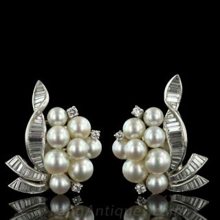 Classic Cultured Pearl and Diamond Earrings - 1
