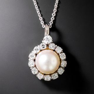 Mid-Century Cultured Pearl and Diamond Pendant - 2
