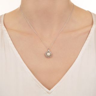 Mid-Century Cultured Pearl and Diamond Pendant