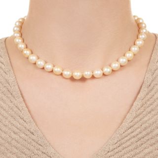Mid-Century Cultured Pearl Strand with Diamond and Pearl Clasp
