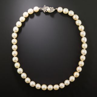 Mid-Century Cultured Pearl Strand with Diamond and Pearl Clasp - 2