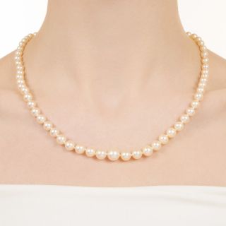 Mid-Century Cultured Pearl Strand with Diamond Clasp