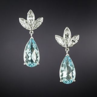 Mid-Century Diamond and Aquamarine Drop Earrings  - 1
