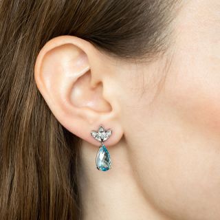Mid-Century Diamond and Aquamarine Drop Earrings 
