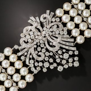 Mid-Century Diamond and Cultured Pearl Bracelet  - 4