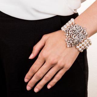 Mid-Century Diamond and Cultured Pearl Bracelet 