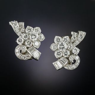 Mid-Century Platinum Diamond Earrings - 2