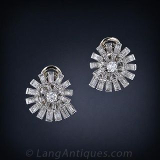 Mid Century Diamond Spiral Clip Earrings - 1