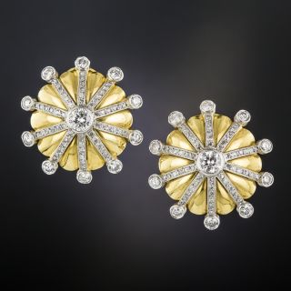 Mid-Century Diamond Sunburst Clip Earrings - 4