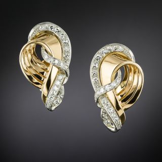 Mid-Century Diamond Treble Clef Clip Earrings - 2