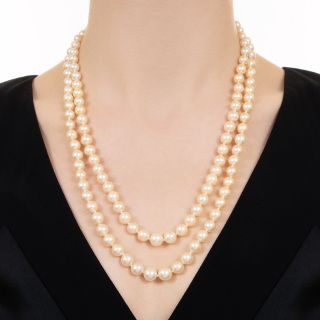 Mid-Century Double-Strand Akoya Cultured Pearl Necklace 