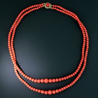 Mid-Century Double-Strand Coral Necklace - 2