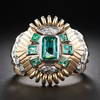 Mid-Century Emerald and Diamond Cocktail Ring - 5