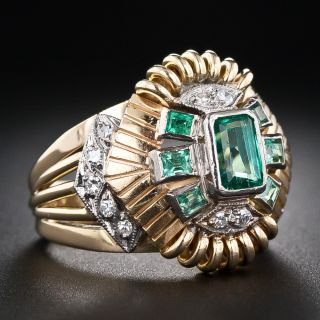 Mid-Century Emerald and Diamond Cocktail Ring