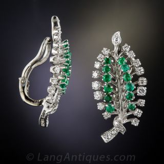 Mid-Century Emerald and Diamond  Earrings