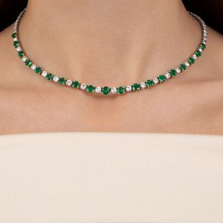 Mid-Century Emerald and Diamond Necklace