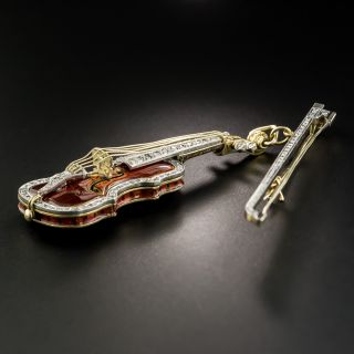 Mid-Century Enamel and Diamond Violin & Bow Brooch