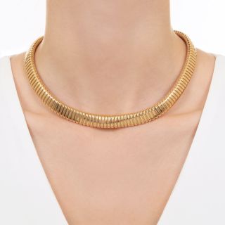 Mid-Century Flat Gas Pipe Gold Necklace