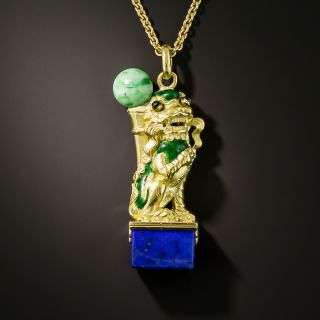Mid-Century Foo Dog with Natural Jade and Lapis - 1