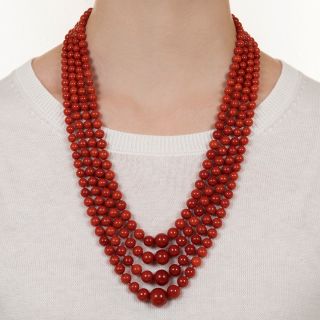 Mid-Century Four-Strand Coral Necklace