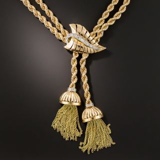 Mid-Century Gold Diamond Tassel Necklace  - 2