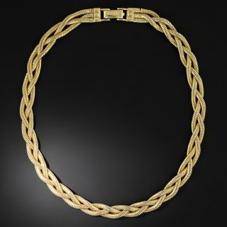 Mid-Century Gold Woven Braid Necklace - 3