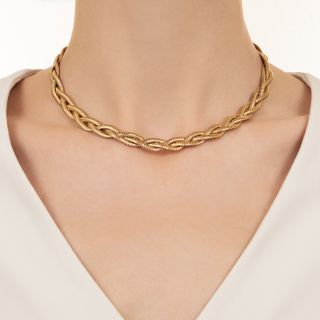 Mid-Century Gold Woven Braid Necklace