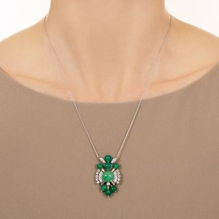 Mid-Century Jade, Chalcedony, Diamond and Glass Pendant