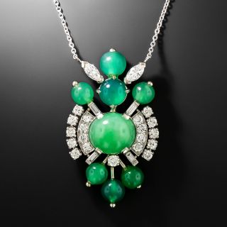 Mid-Century Jade, Chalcedony, Diamond and Glass Pendant - 5