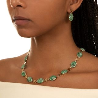 Mid-Century Jade Earring and Necklace Set