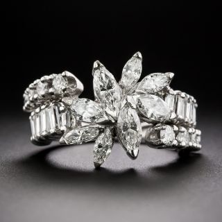 Mid-Century Marquise, Baguette and Round Diamond Ring - 2