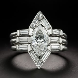 Mid-Century Marquise-Cut 1.51 Carat Diamond Ring with Drop-In Guard Ring - GIA D VS1 - 2