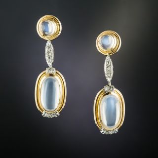 Mid-Century Moonstone and Diamond Dangle Earrings - 2