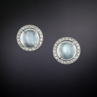 Mid-Century Moonstone and Diamond Halo Earrings - 4