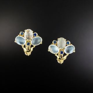 Mid-Century Moonstone and Sapphire Earrings  - 2