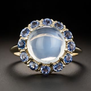 Mid-Century Moonstone and Sapphire Halo Ring, by Untermeyer - 3