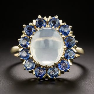 Mid-Century Moonstone and Sapphire Halo Ring - 3