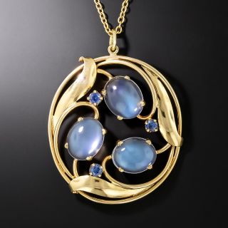 Mid-Century Moonstone and Sapphire Pendant Necklace - 2