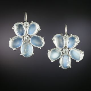 Mid-Century  Moonstone Flower Earrings - 2