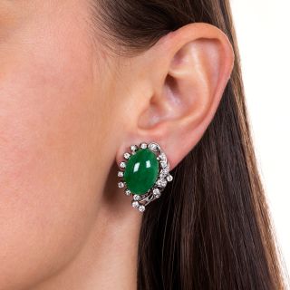 Mid-Century Natural Jade and Diamond Earrings