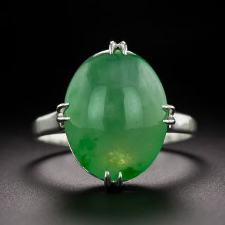 Mid-Century Natural Jade Solitaire Ring - 3