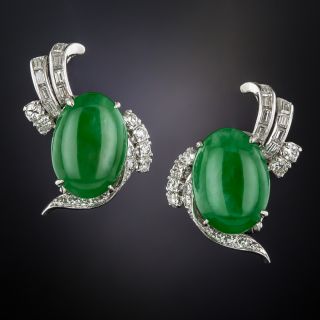 Mid-Century Natural Jadeite Earrings - 3