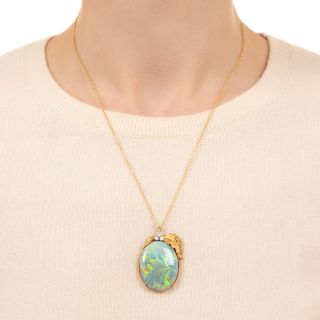 Mid-Century Opal and Diamond Pendant