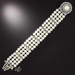 Mid-Century Pearl And Diamond Bracelet - 1