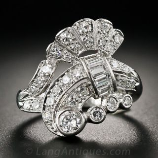 Mid-Century Platinum and Diamond Cocktail Ring