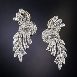 Mid-Century Platinum Diamond  Ear Clips - 2